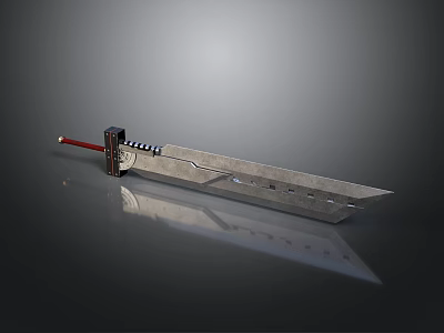 Sharp Silver Sword With Red Hilt Perforated Blade And Reflective Surface 3d model