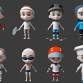 Cartoon Characters In Diverse Sports Outfits And Professional Roles Design Set
