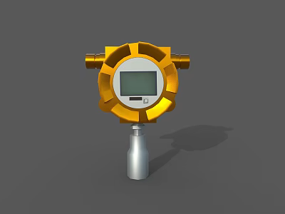 Industrial Equipment With Circular Yellow Casing Digital Display Horizontal Connectors And Silver Base 3d model