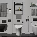 Modern Black And White Bathroom Set Interior Design With Wall-Hung Toilet Towel Racks And Shelves