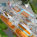 Vibrant Park Landscape With Colorful Playground Slides Green Lawns And Shade Trees