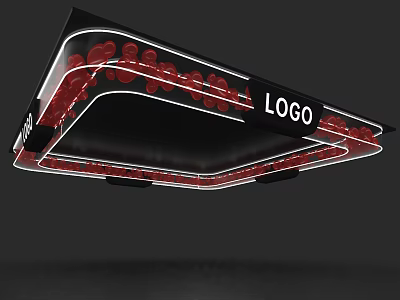 Modern Exhibition Hall Ceiling Design With Black Frame Red Accents And LOGO Lighting 3d model