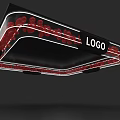 Modern Exhibition Hall Ceiling Design With Black Frame Red Accents And LOGO Lighting