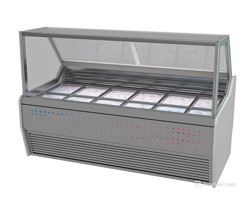 Commercial Freezer Display Case With Transparent Glass Cover And Multiple Compartments 3d model 