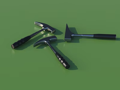 Weapon Tools Featuring Three Hammers With Metal Heads And Black Handles On Green Surface 3d model