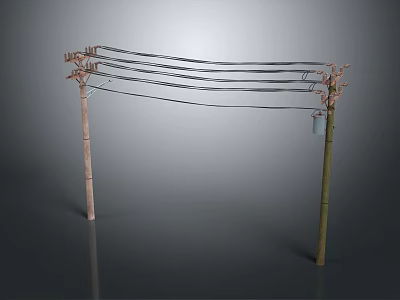 Outdoor Utility Poles With Crossarms Supporting Multiple Power Lines And Wires 3d model