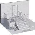 Accessible Building Entrance With Wheelchair Ramp Stairs Handrails And Sign