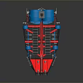 Red And Blue Hovercraft With Multiple Blue Fans Top Panels And Air Cushion Base