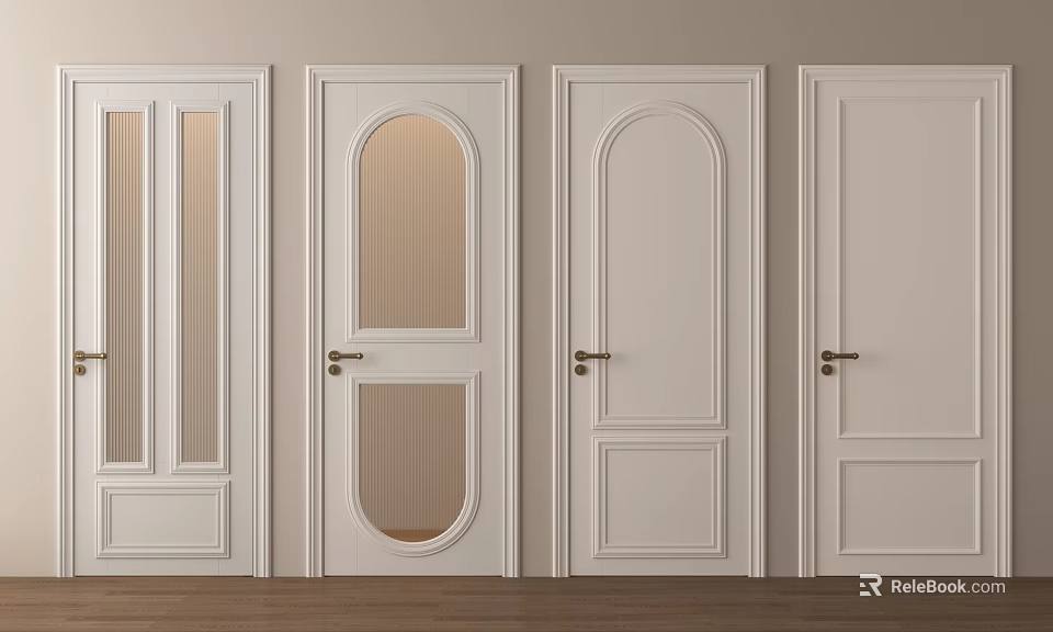 White Hinged Doors With Various Designs And Glass Panels For Interior 3d model 