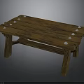 Rustic Wooden Bench with Plank Top and Simple Design White Accents on Natural Wood Surface