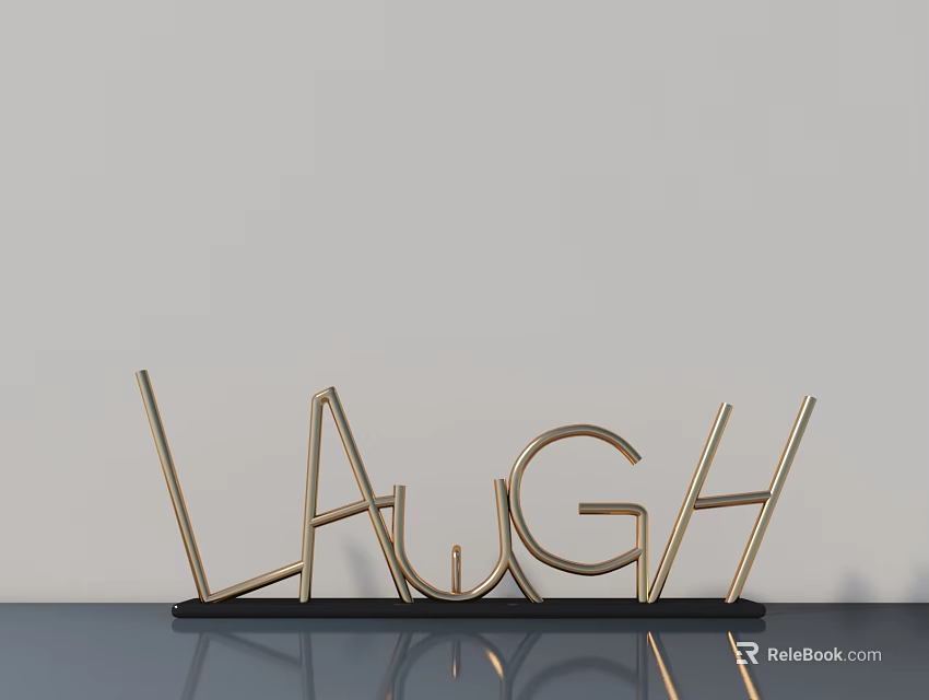 Golden Metal LAUGH Word Sculpture With Decorative Base And Reflective Surface 3d model 