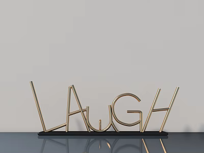 Golden Metal LAUGH Word Sculpture With Decorative Base And Reflective Surface 3d model