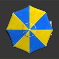 Colorful Street Food Cart With Yellow Blue Umbrella And Various Snacks Drinks