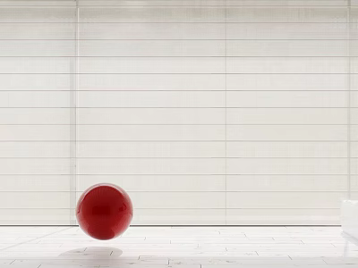 White Venetian Blinds with a red ball in front in a bright white interior space 3d model