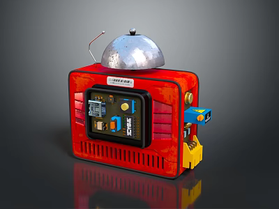 Red Kitchen Cooking Appliance With Silver Bell Top Digital Display And Buttons 3d model