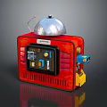 Red Kitchen Cooking Appliance With Silver Bell Top Digital Display And Buttons