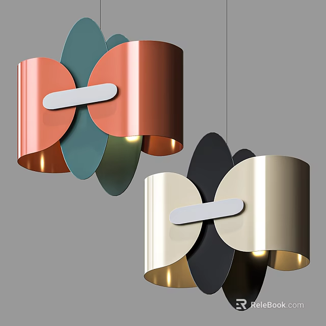 Modern Curved Multicolor Chandeliers With White Accent And Warm Light 3d model