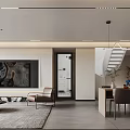 Modern Living Dining Room Interior With Sofa Dining Chairs Chandelier And Wall Art