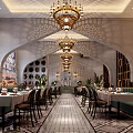 Elegant Middle Eastern Style Restaurant Interior With Ornate Chandeliers Arched Walls And Green Sofa Seats