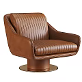 Brown Leather Single Sofa With Vertical Stripes And Swivel Gold Base 3d model