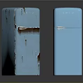 Vintage And New Blue Electronic Refrigerators Showing Worn And Modern Finishes