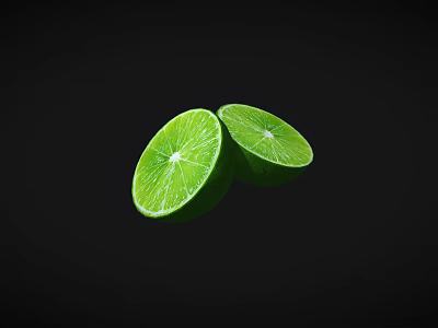 Fresh Green Sliced Limes on Black Background with Vibrant Citrus Texture 3d model