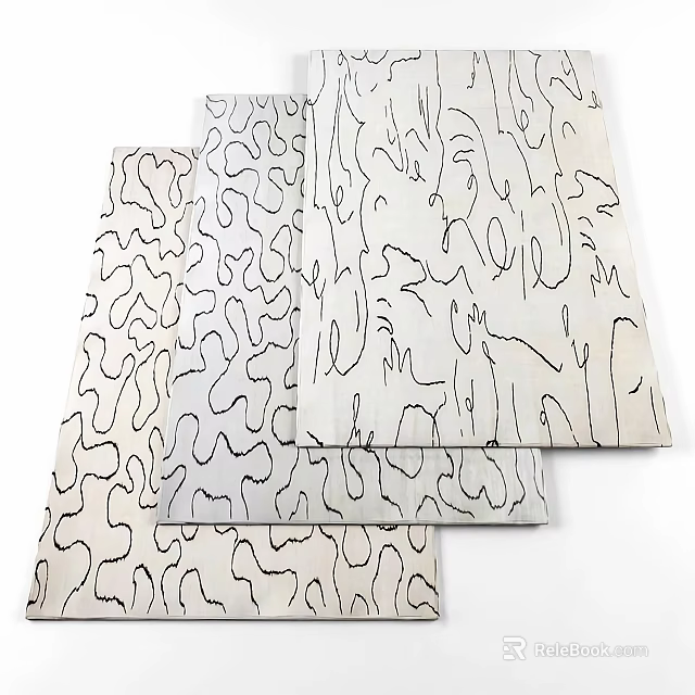 Square Rugs with Abstract Curved Black Lines on Light Colored Background for Modern Home Decor 3d model 
