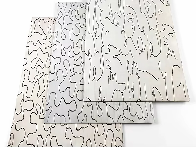 Square Rugs with Abstract Curved Black Lines on Light Colored Background for Modern Home Decor 3d model