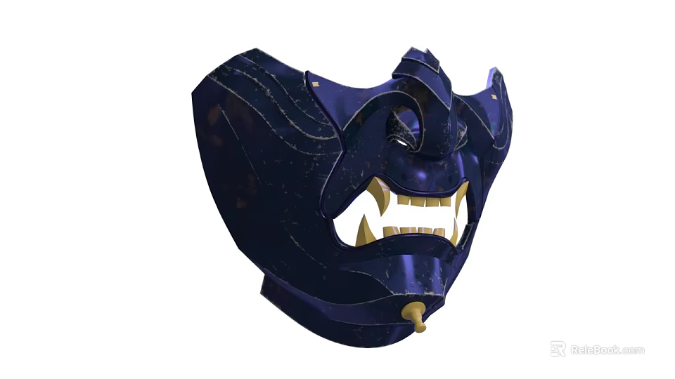 Dark Blue Decorative Mask With Intricate Design And Golden Teeth 3d model 