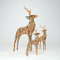 Decorative Deer Figurine Set Made Of Wooden Strips With Large And Small Sizes