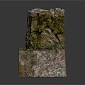 Natural Wood And Stone Wall Structure With Stacked Stones And Moss Covered Surface