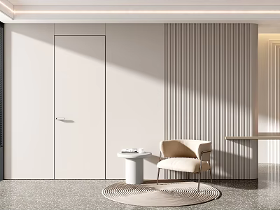 Modern Minimalist Sofa Background Wall With Vertical Slats And Accent Chair 3d model