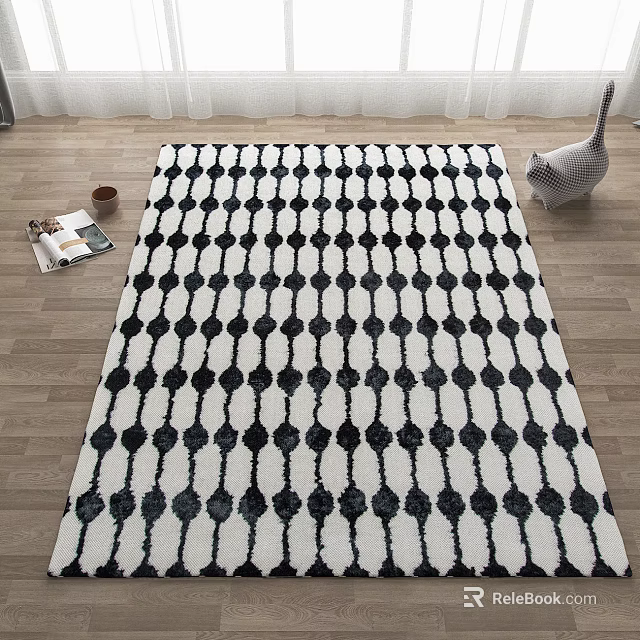 Chic Square Rug With Black And White Geometric Pattern For Living Room Decor 3d model