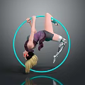 Female Character With Mechanical Leg Performing In Blue Hula Hoop On Gray Background