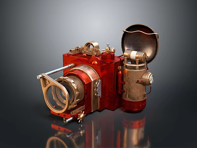 Vintage Digital Camera With Red Metal Body Copper Accents And Classic Lens Design 3d model