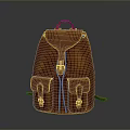 Brown Leather Backpack With Two Front Pockets And Vintage Buckle Design 3d model