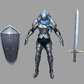 Game and Movie Armored Character With Blue Cloak Shield and Sword