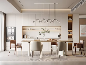 Modern Dining Room Dining Table and Chair Combination Chandelier Sideboard Cabinet Hanging Picture Electric Cabinet Green Plant 3d model