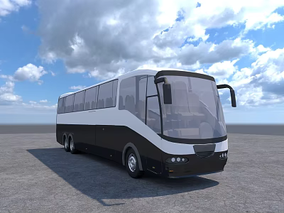 Black and White Functional Coach Bus With Spacious Windows In Open Area Under Blue Sky 3d model
