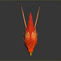 Vibrant Red Orange Phoenix With Yellow Crest Tail Feathers Standing On Black Surface 3d model