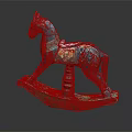 Children's Handcrafted Rocking Horse With Decorative Patterns Colorful Design And Wooden Base