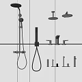 Sleek Black Modern Shower Fixtures With Handheld And Overhead Heads On White Wall