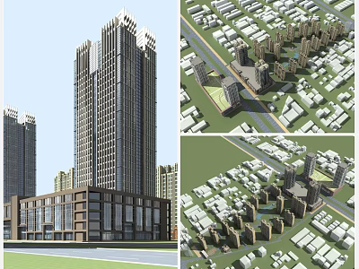Modern High Rise Residential Building Community With Landscaped Layout And Facilities 3d model