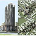 Modern High Rise Residential Building Community With Landscaped Layout And Facilities