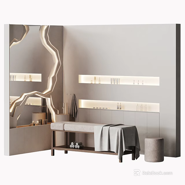Modern Massage Room With Comfort Table Soft Lighting And Storage Shelves 3d model 