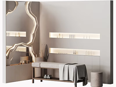 Modern Massage Room With Comfort Table Soft Lighting And Storage Shelves 3d model