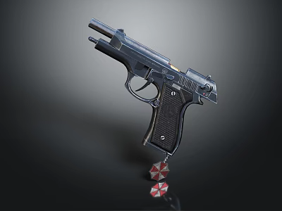 Black Pistol Displayed With Two Red And White Dice On Dark Background 3d model
