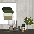 Elegant Decorative Ornament Set With Wall Art Candles Glass Vase Succulent Protea And Metal Accents