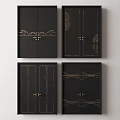 Elegant Black Double Doors With Gold Decorative Patterns For Interior Design 3d model