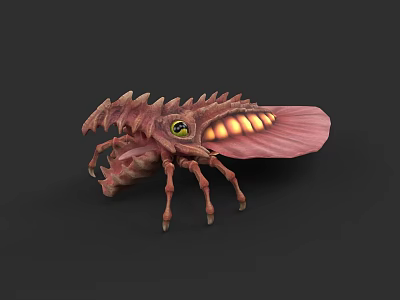 Pink Spiked Back Game Movie Character With Glowing Yellow Eyes And Pink Wings 3d model